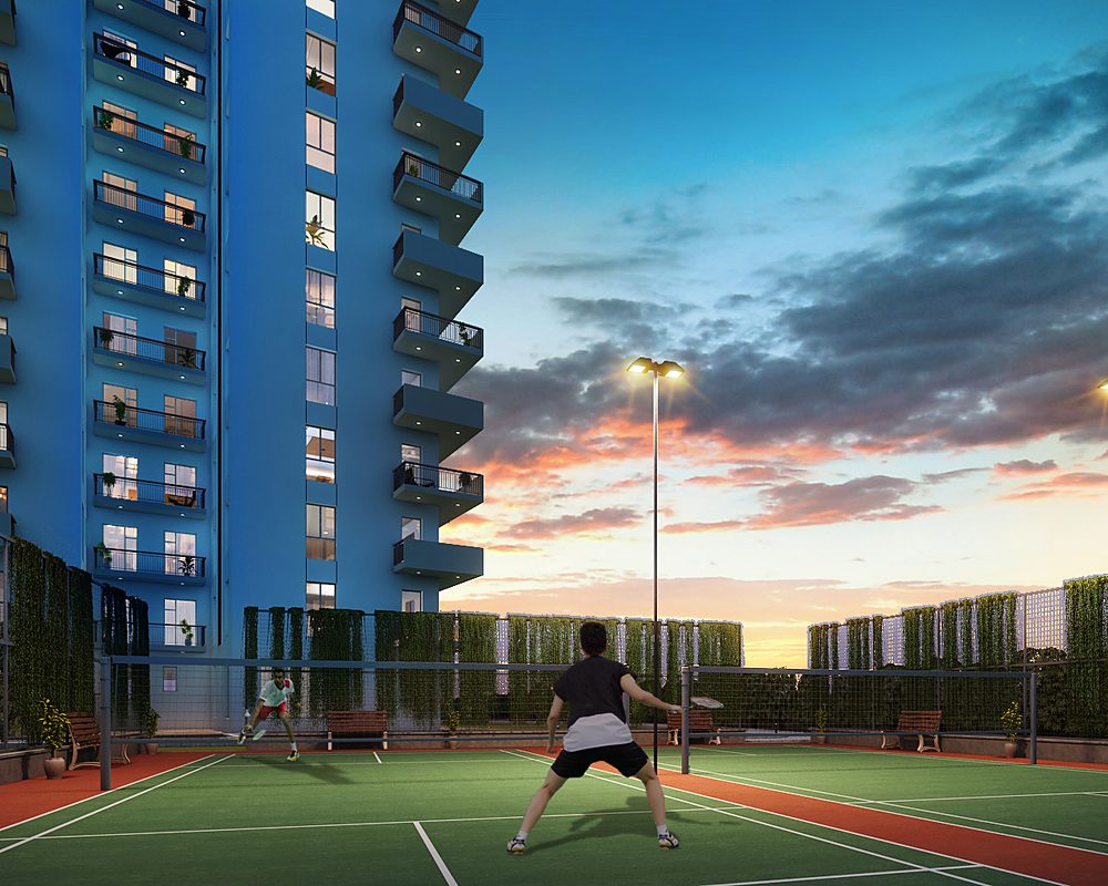 Badminton court beside the towers (artist's impression)