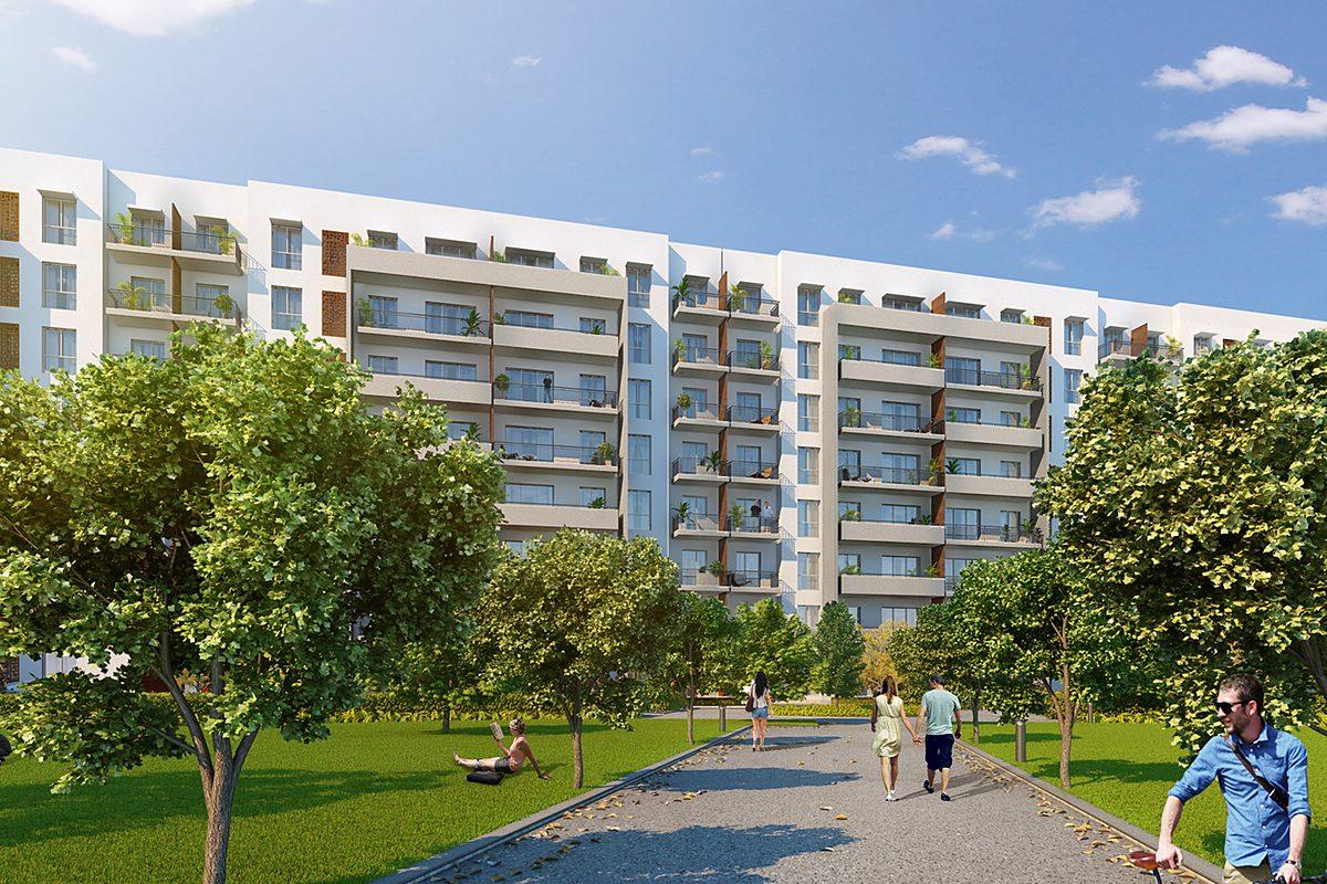 Tree-lined walkway through the lawns (artist's impression)