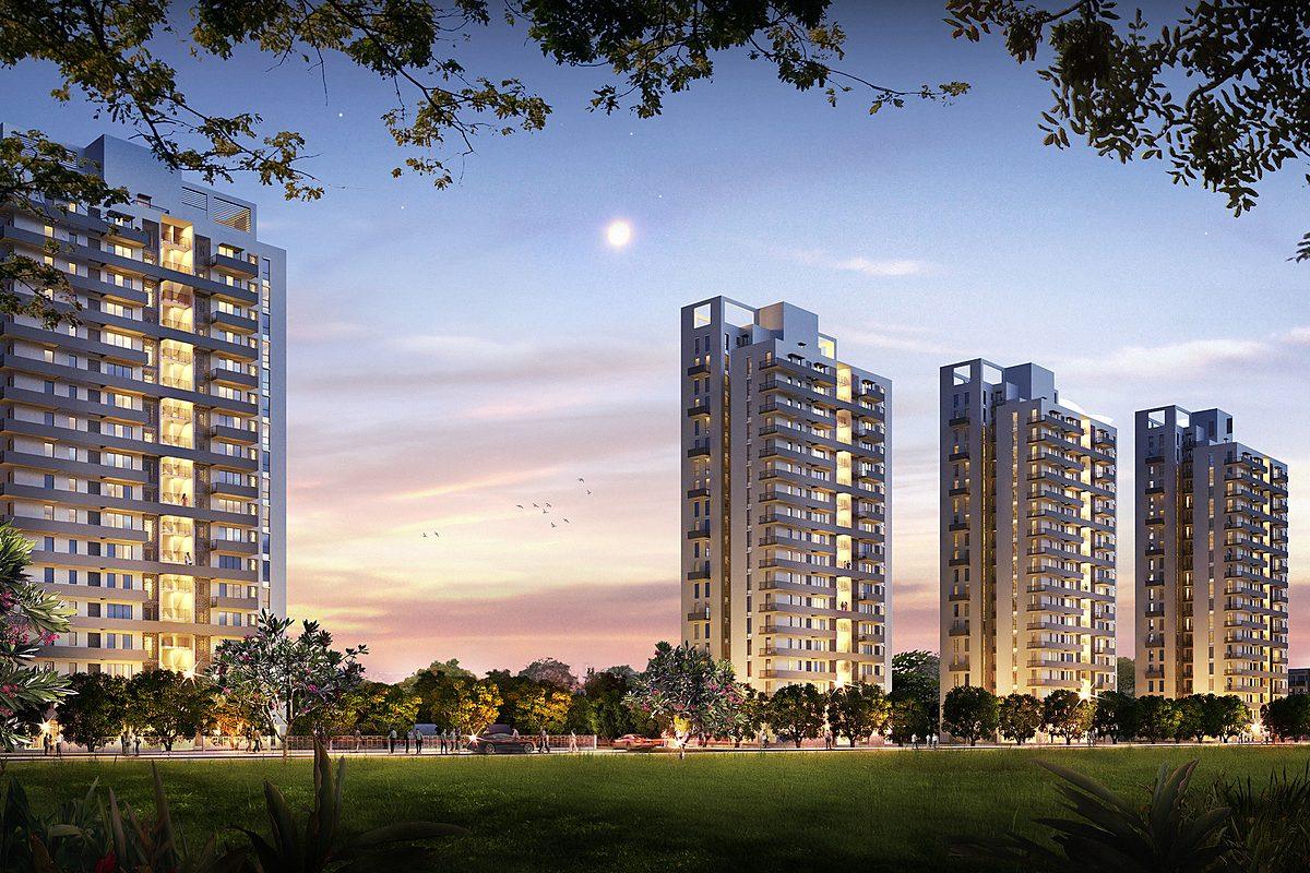 Seven Elements high-rise towers at dusk (artist's impression)