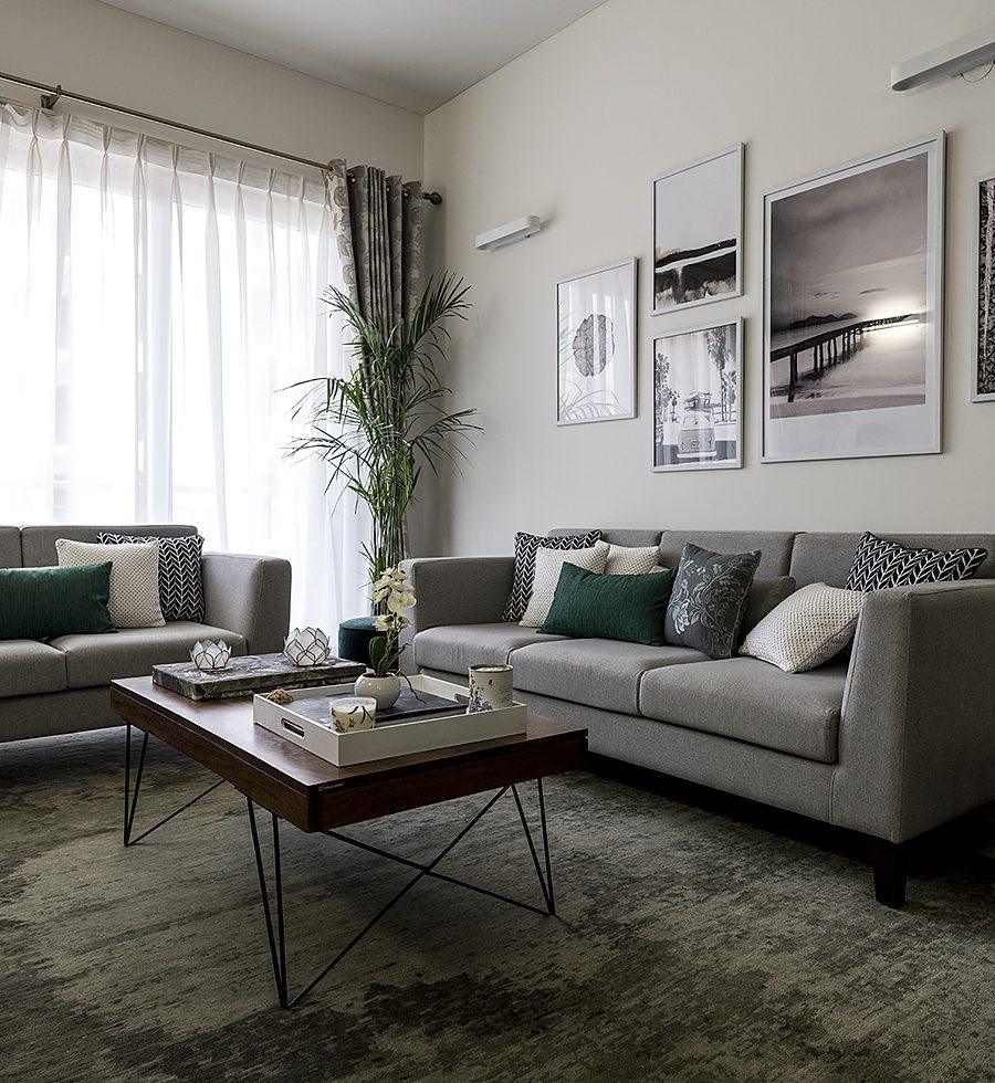 Living room of the Seven Elements sample apartment (actual image)